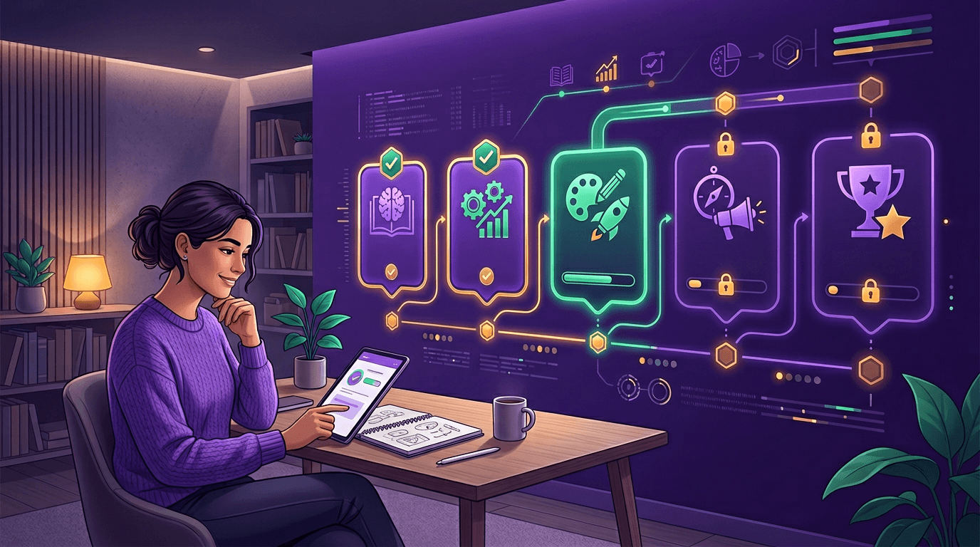 La progresión se siente modular y visible